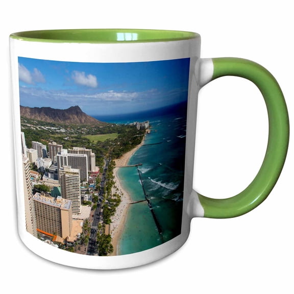 3drose, Waikiki, Oahu, Hawaii, Usa - Us12 Dpb2414 - Douglas Peebles, 11oz Two-tone Green Mug