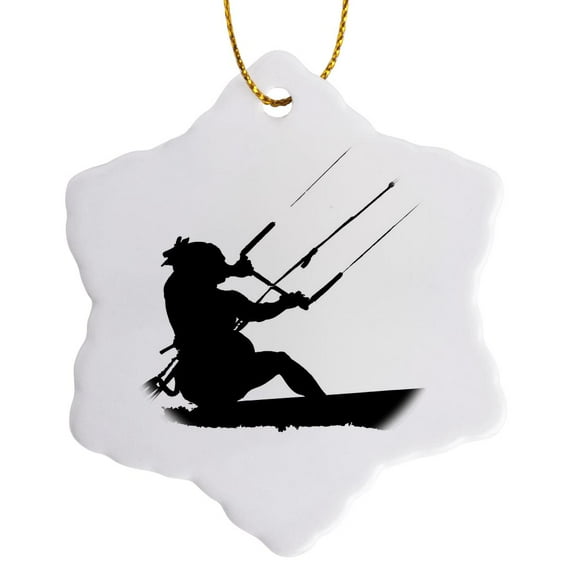 3drose, Wakeboarder Water Sport Silhouette, 3 inch Snowflake Porcelain Ornament