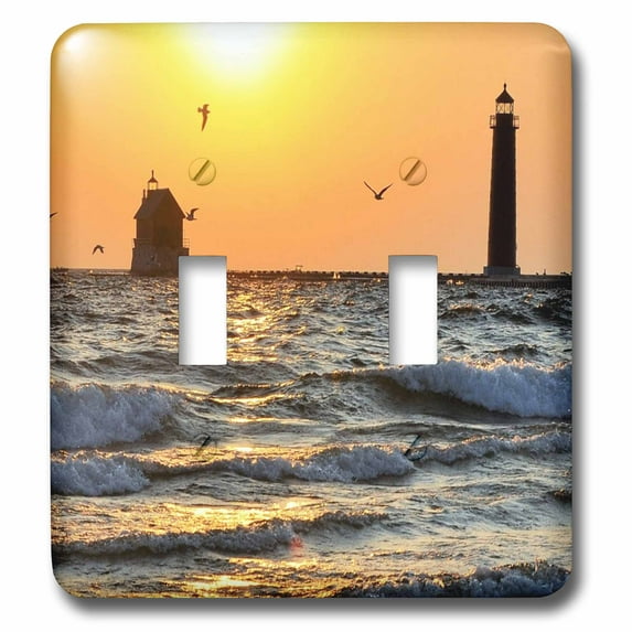 3dRose, Warm summer sunset over Lake Michigan , double toggle switch