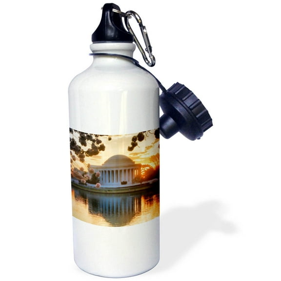 3dRose, Washington D.C., Jefferson Memorial with Cherry Blossoms at Sunrise, Flip Straw 21oz Water Bottle