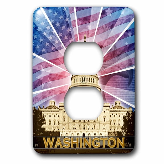 3dRose, Washington DC patriotic American flag with Bald Eagle and Capitol building, 2 plug outlet cover