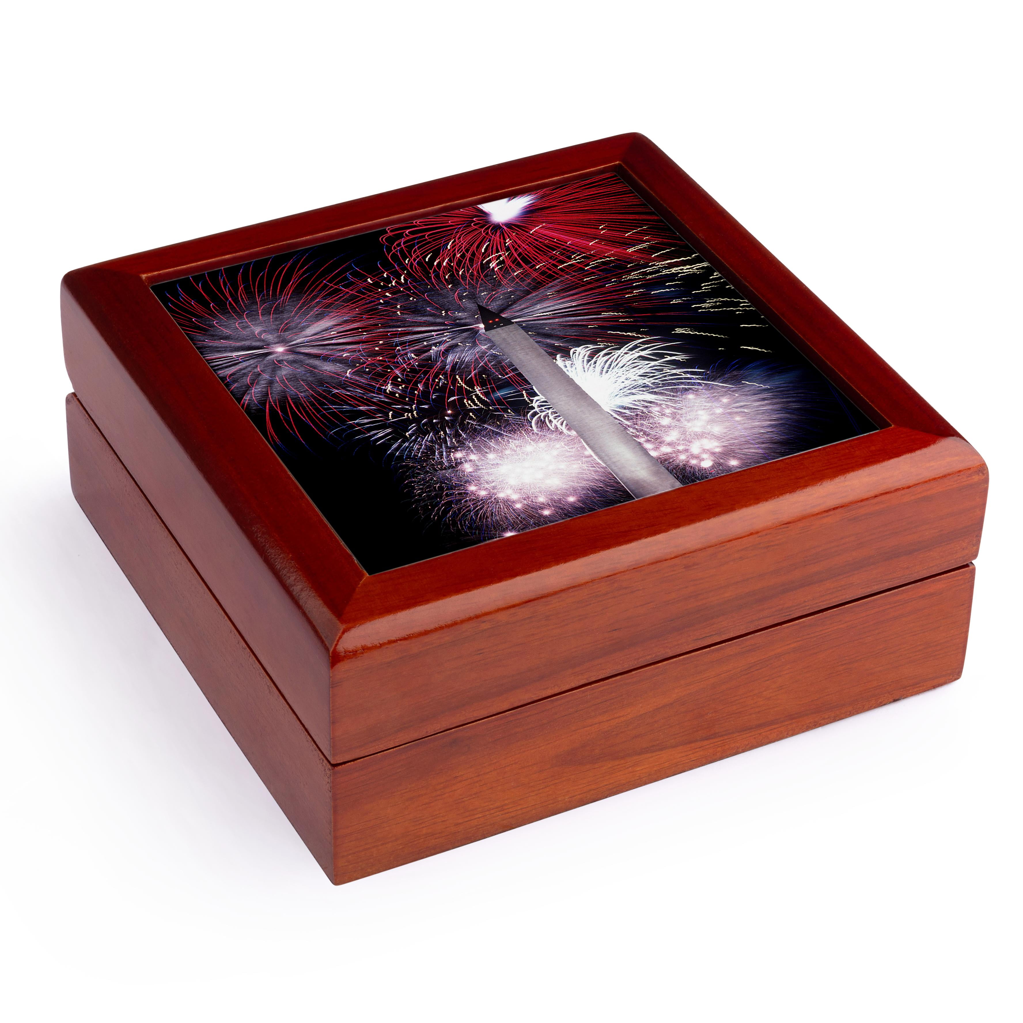 3dRose, Washington Monument Fireworks, Jewelry Box 5.5x5.5 inch with 4 inch tile