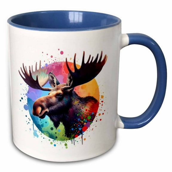 3drose, Watercolor Illustration of a Moose, 11oz Two-tone Blue Mug