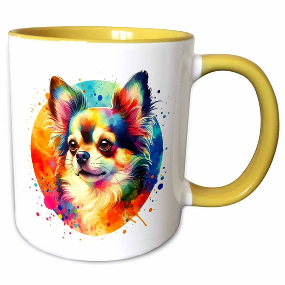 3drose, Watercolor Illustration of a Chihuahua Dog, 11oz Two-tone Yellow Mug