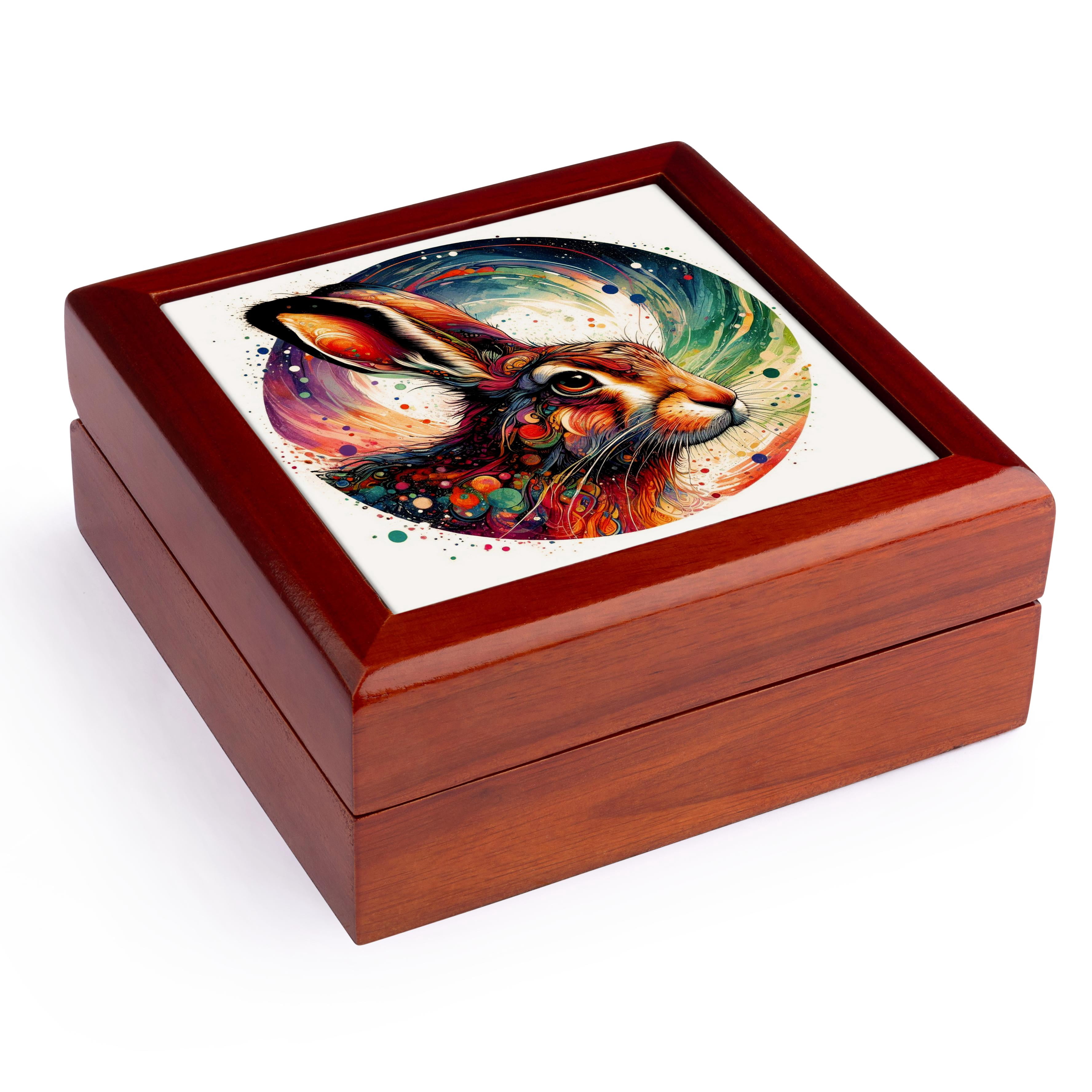 3dRose, Watercolor Illustration of a Hare, Jewelry Box 5.5x5.5 inch with 4 inch tile
