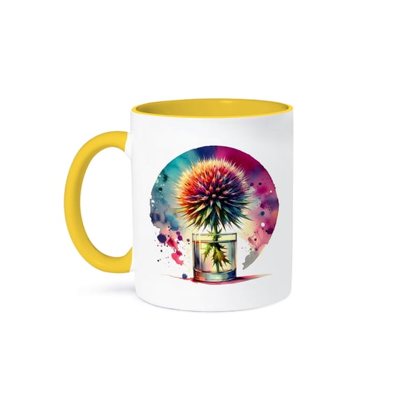 3dRose, Watercolor Illustration of a Thistle Head In a Whiskey Glass, 15oz Two-Tone Yellow Mug