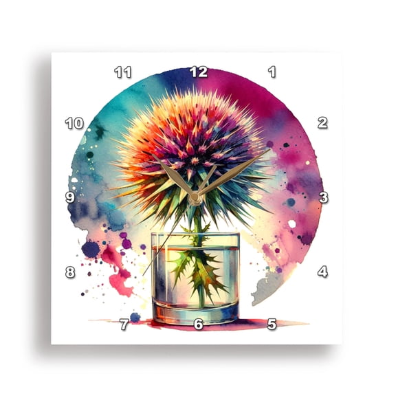 3dRose, Watercolor Illustration of a Thistle Head In a Whiskey Glass, 15x15 Wall Clock