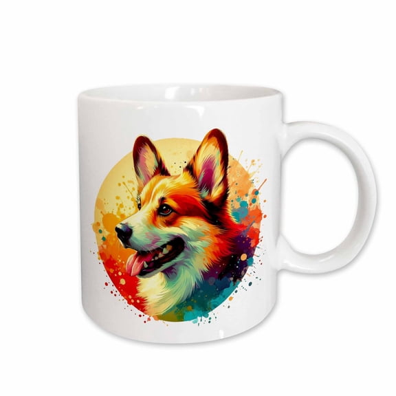 3drose, Watercolor Illustration of a Welsh Corgi Dog, 15oz Mug