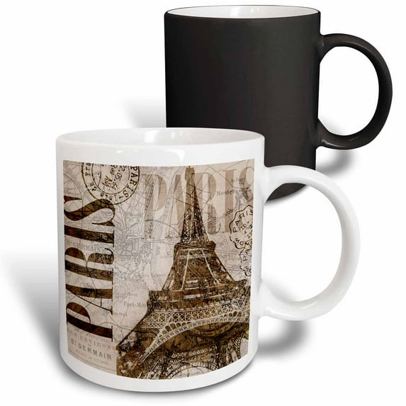 3drose, Watercolor Paris Illustration with Eiffel Tower, 11oz Magic Transforming Mug