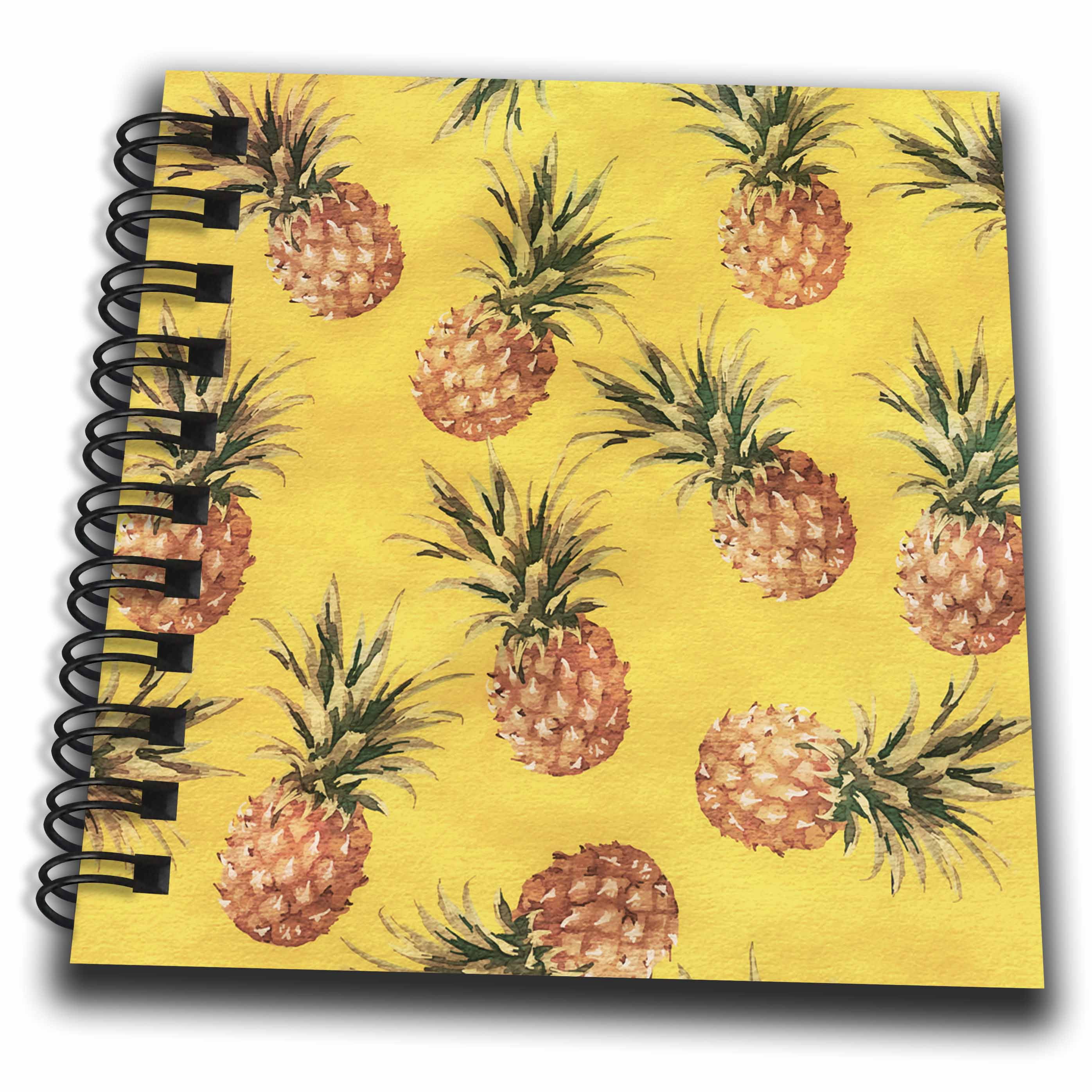 3dRose, Watercolor Pineapple Pattern Illustration, Mini Notepad 4 x 4 inch