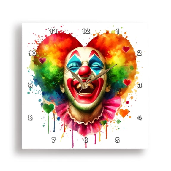 3dRose, Watercolor Portrait Illustration of a Laughing Clown, 15x15 Wall Clock