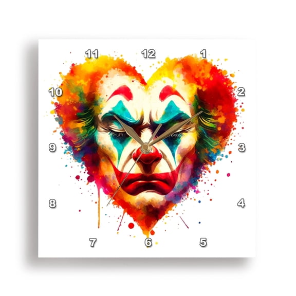 3dRose, Watercolor Portrait Illustration of a Sombre Clown, 15x15 Wall Clock