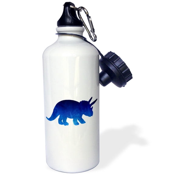 3dRose, Watercolor Triceratops Dinosaur Blue, Flip Straw 21oz Water Bottle