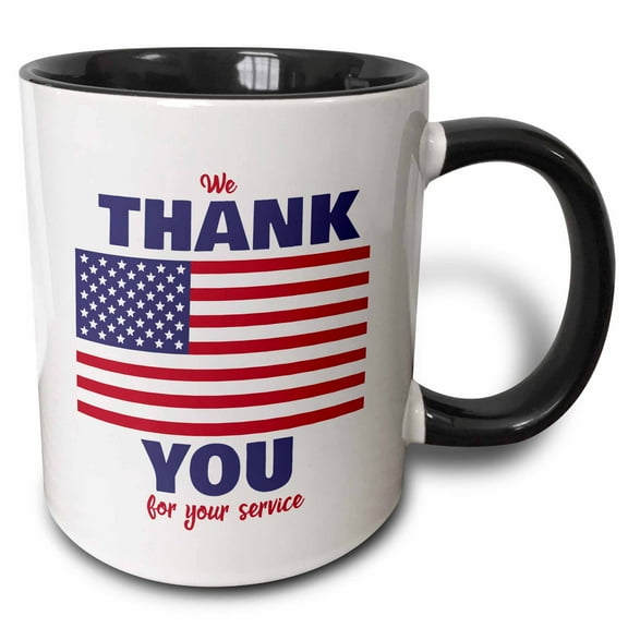 3drose, We Thank You for Your Service - Veteran, 11oz Two-tone Black Mug