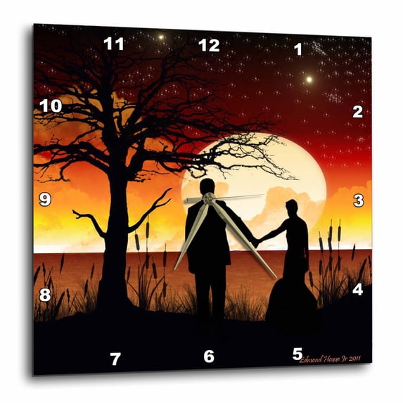 3dRose, Wedding Couple in the Moonlight, 10x10 Wall Clock