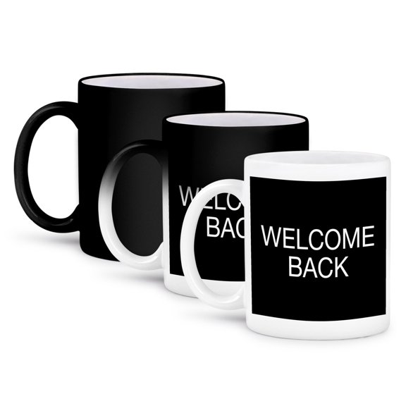 3drose, Welcome Back. White Capital Lettering on Black Background., 11oz Magic Transforming Mug