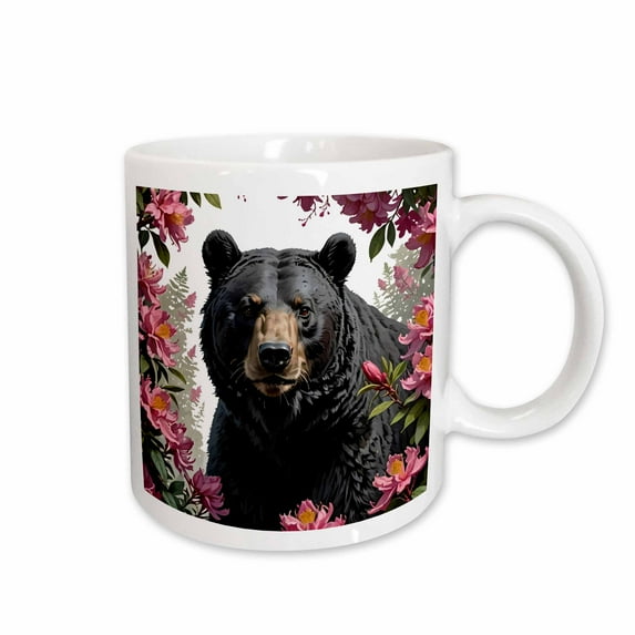 3drose, West Virginian Bear Surrounded by Rhododendron Flowers, 11oz Mug