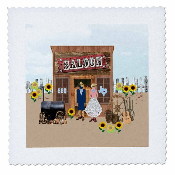 3dRose, Western BBQ Design for Couple Wedding Shower, Saloon, Pit, Texas,Boots, 6x6 inch quilt square