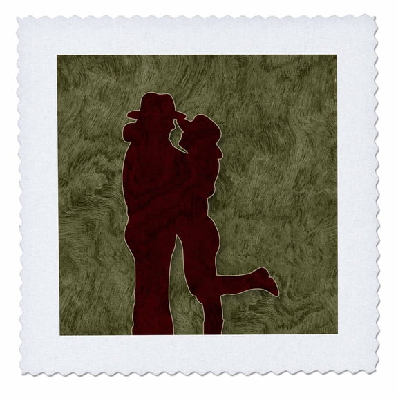 3dRose, Western Themed Cowgirl and Cowboy Embraced in Love, 10x10 inch quilt square