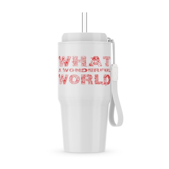 What A Wonderful World Zen Beautiful Typography Text, Red On White, 20oz Tumbler