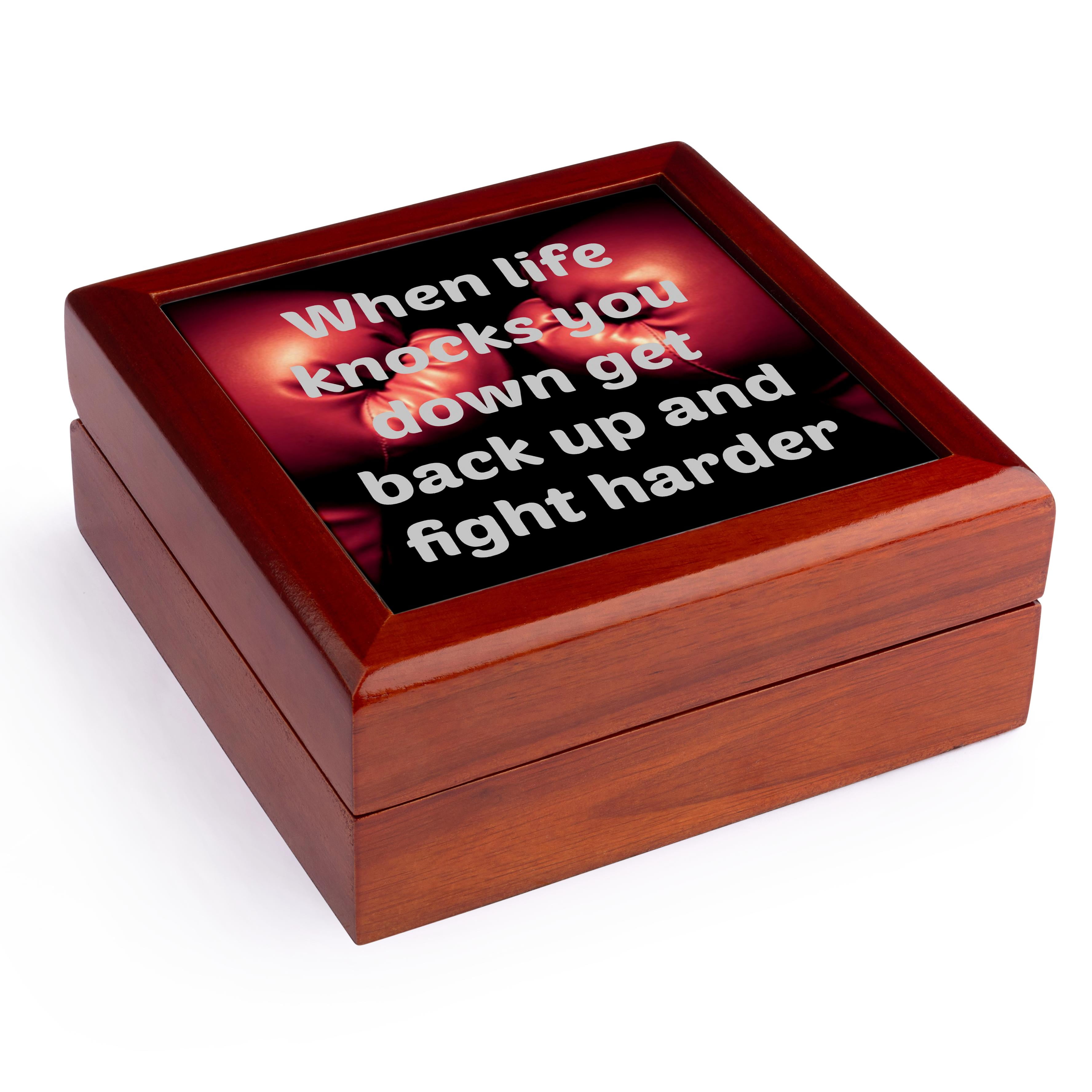 3dRose, When life knocks you down get back up and fight harder, boxing, Jewelry Box 5.5x5.5 inch with 4 inch tile