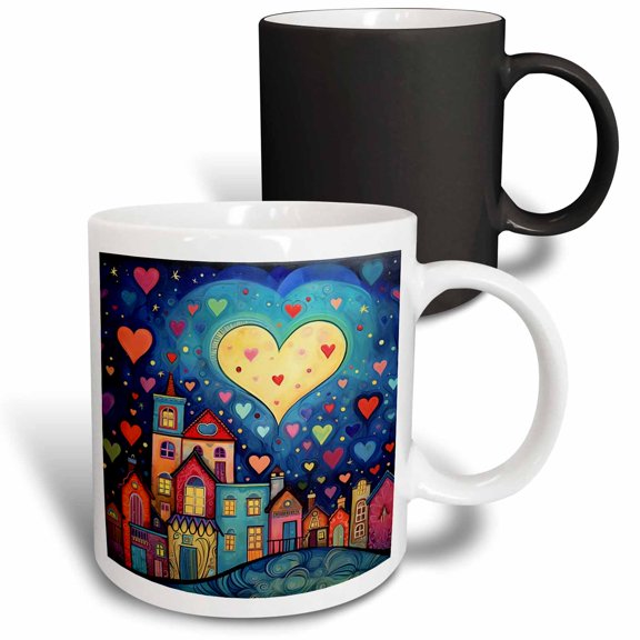3drose, Whimsical Valentine Village Background, 11oz Magic Transforming Mug