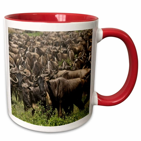 3drose, White Bearded Wildebeest, Serengeti National Park, Tanzania, Africa, 15oz Two-tone Red Mug