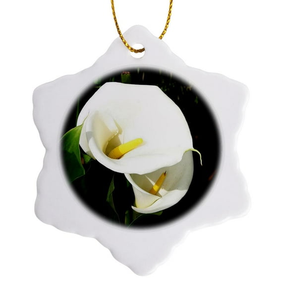 3drose, White Calla Flowers in Bright Sunlight, the Stunning Blooms of Calla Lilies, 3 inch Snowflake Porcelain Ornament