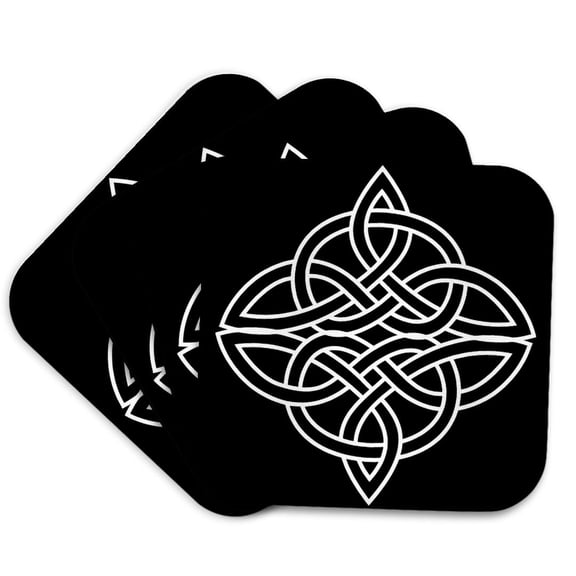 3drose, White Celtic Design on a Black Background, Set of 4 Coasters - Soft