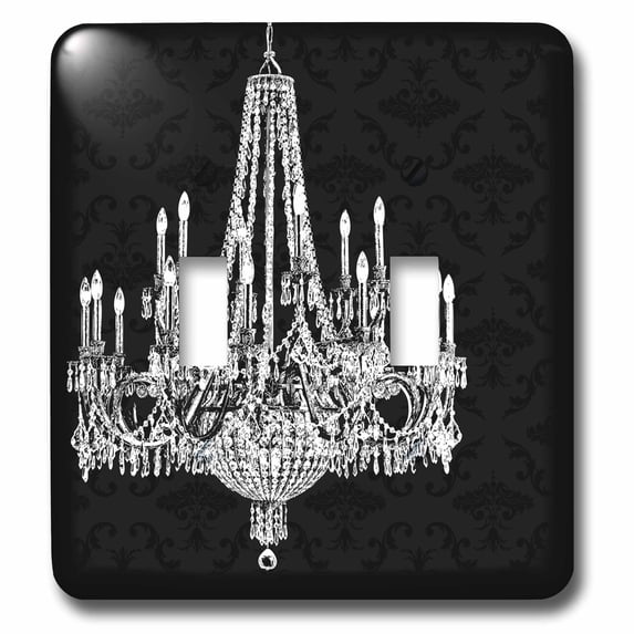 3dRose, White Chandelier with Black Damask, double toggle switch