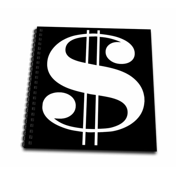 3dRose, White Dollar Sign Against A Black Background, Drawing Book 8 x 8 inch