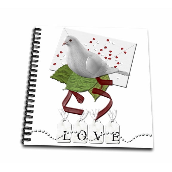 3dRose, White Dove Love Letter and ribbons a pretty designer original , Memory Book 12 x 12 inch
