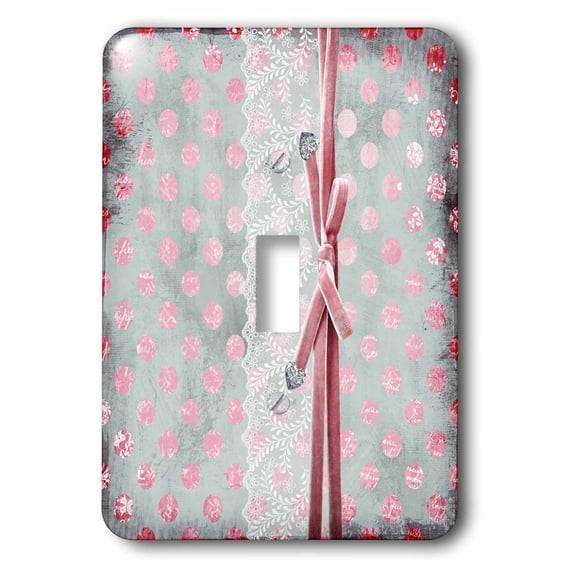 3dRose, White Floral Lace-Diamond On Pink Polka Dot Grunge Paper Background, single toggle switch