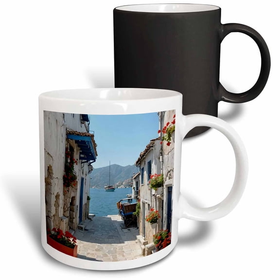 3drose, White Painted Stone Houses and Cobblestones of Old Marmaris, 11oz Magic Transforming Mug