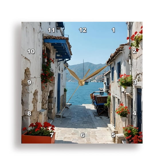 3dRose, White Painted Stone Houses and Cobblestones Of Old Marmaris, 15x15 Wall Clock