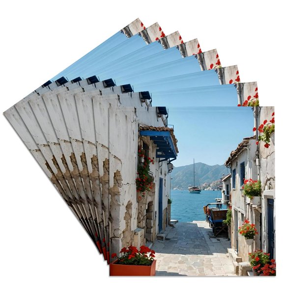 3drose, White Painted Stone Houses and Cobblestones of Old Marmaris, Set of 8 Ceramic Tile Coasters