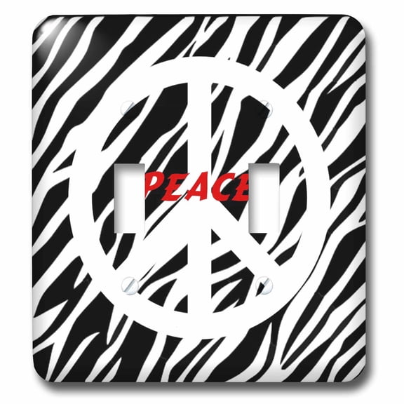 3dRose, White Peace Symbol On Zebra and Red Word Peace, double toggle switch