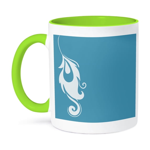 3dRose, White Peacock Feather, 15oz Two-Tone Green Mug