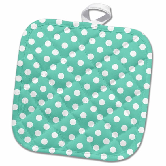 3dRose, White Polka Dots on Aqua Teal Turquoise Blue - Retro 1950s dot pattern, 8x8 Potholder