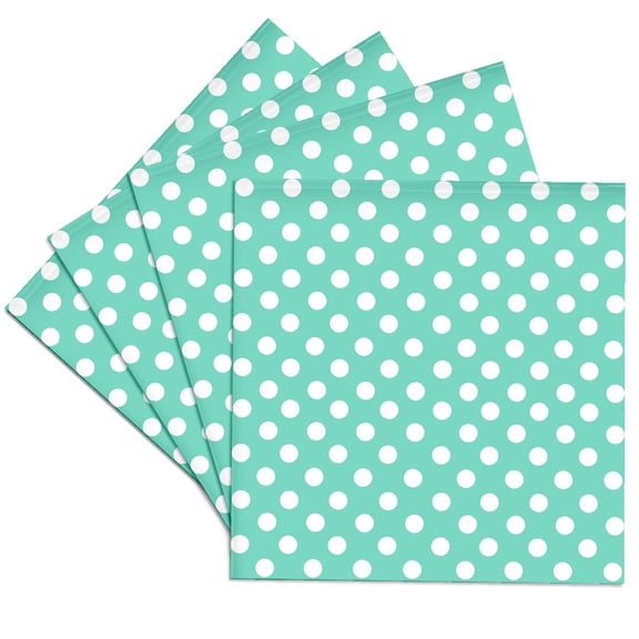 3dRose, White Polka Dots on Aqua Teal Turquoise Blue - Retro 1950s dot pattern, Set of 4 Ceramic Tile Coasters