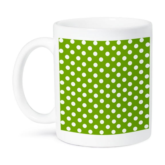 3dRose, White Polka Dots on Green - Retro 1950s vintage style dot pattern, 11oz Mug