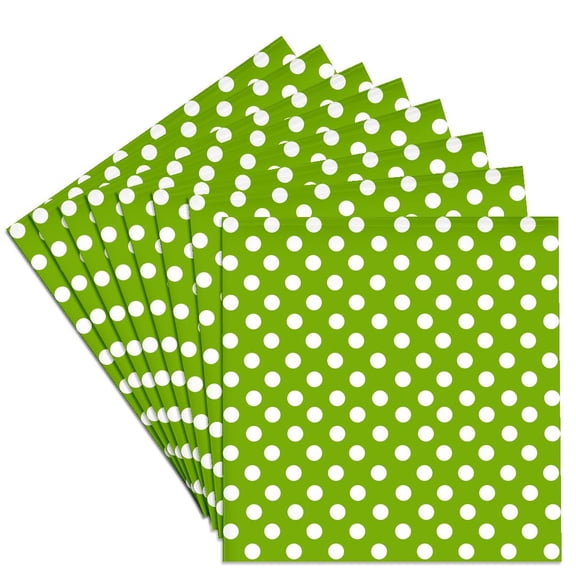 3dRose, White Polka Dots on Green - Retro 1950s vintage style dot pattern, Set of 8 Ceramic Tile Coasters