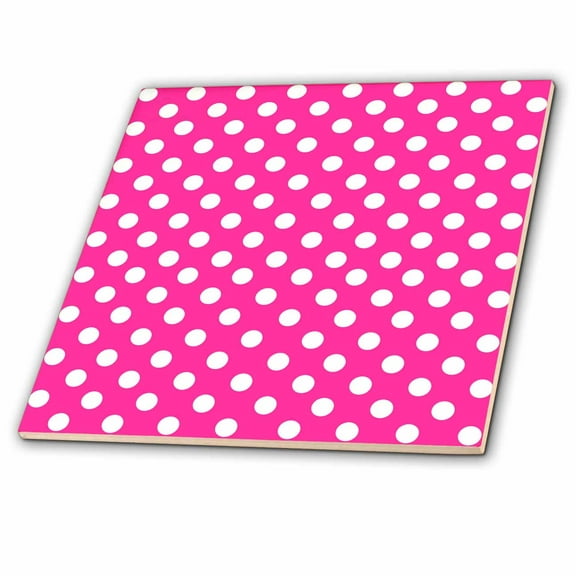 3dRose, White Polka Dots on Hot Pink - Retro Girly fifties fashion Cute and Stylish Dot Pattern, 6 Inch Ceramic Tile