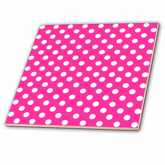 3dRose, White Polka Dots on Hot Pink - Retro Girly fifties fashion Cute and Stylish Dot Pattern, 4 Inch Glass Tile