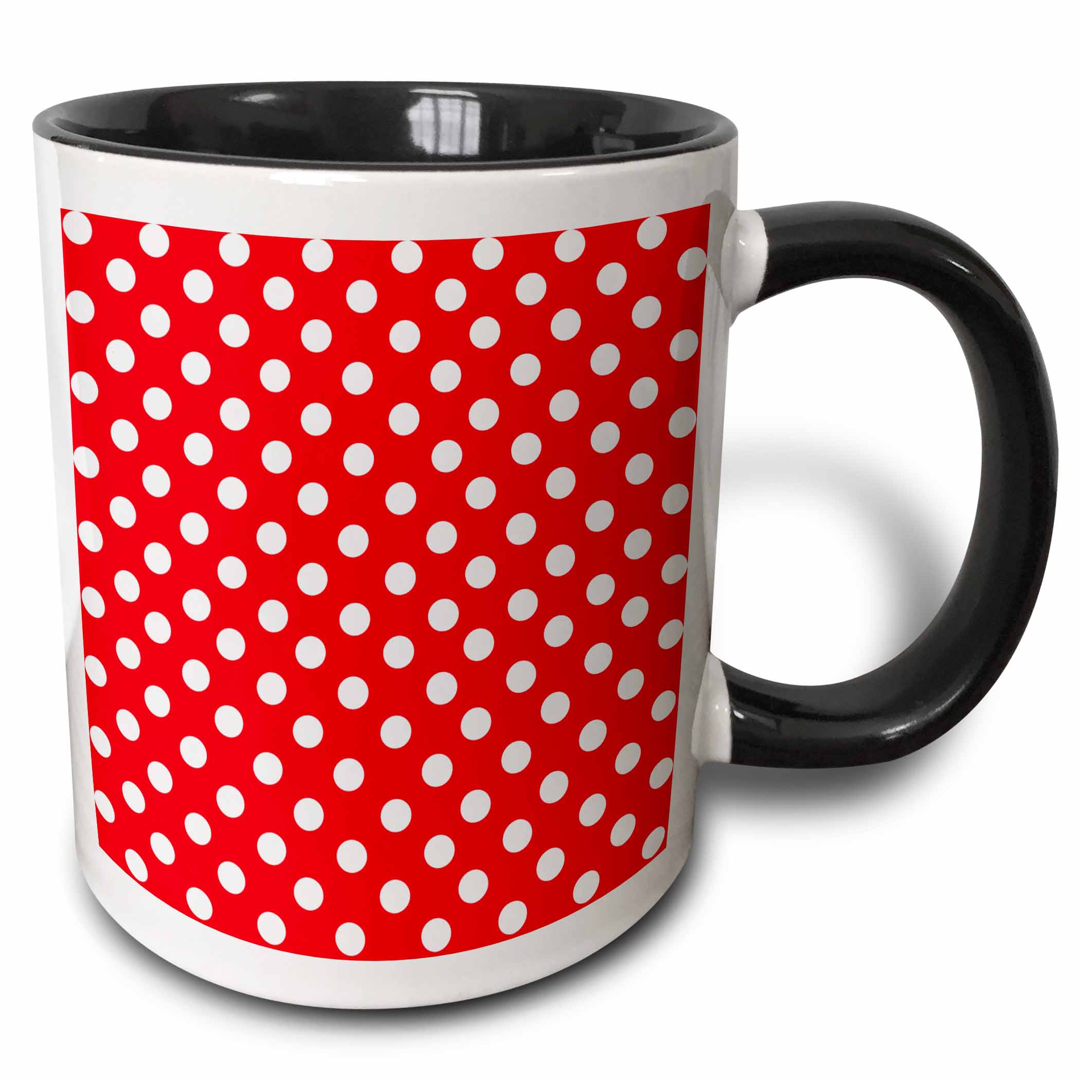 3dRose White Polka Dots on Red - Classic Retro 50s style cute spots pattern - Two Tone Black Mug, 11-ounce - image 1 of 3