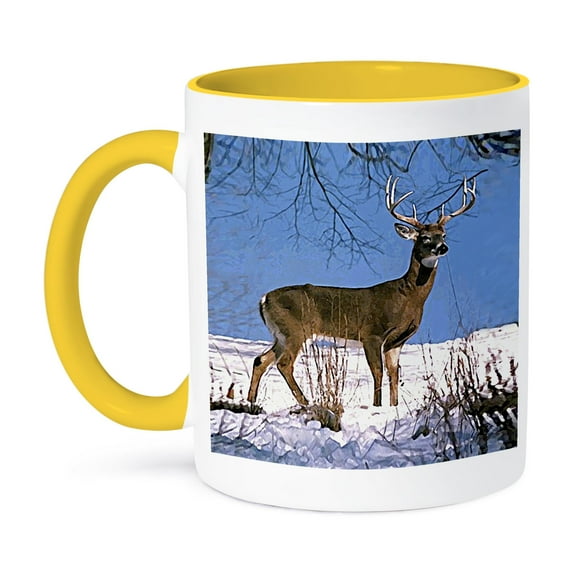 3dRose, White Tailed Deer, 11oz Two-Tone Yellow Mug