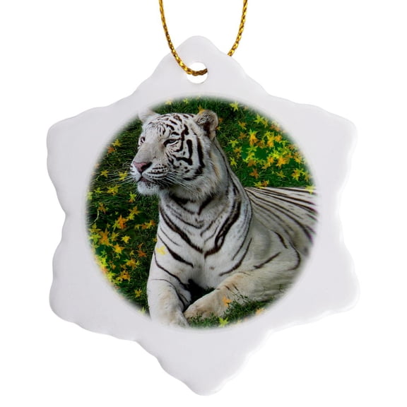 3drose, White Tiger, 3 inch Snowflake Porcelain Ornament