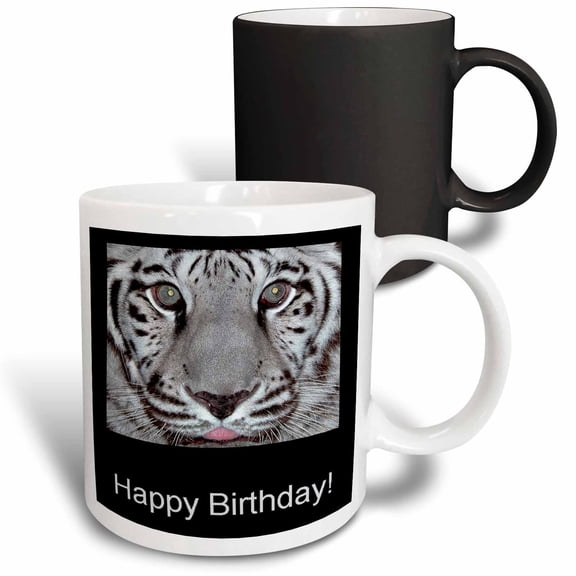 3drose, White Tiger, Happy Birthday, 11oz Magic Transforming Mug