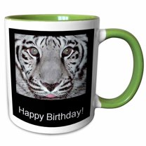 3drose, White Tiger, Happy Birthday, 11oz Two-tone Green Mug