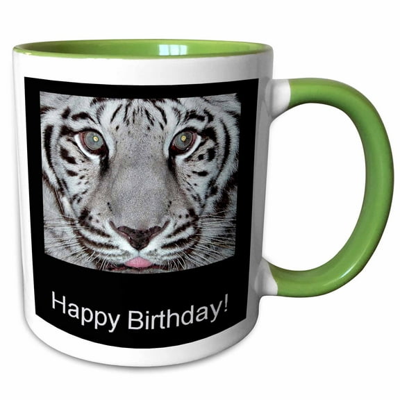 3drose, White Tiger, Happy Birthday, 11oz Two-tone Green Mug